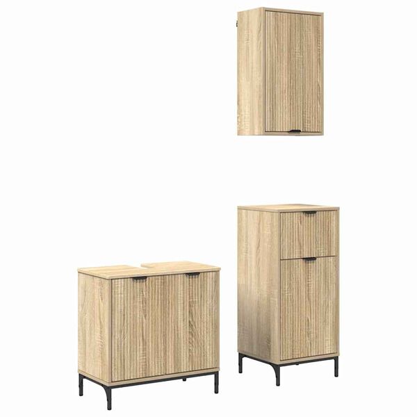 vidaXL Juego de muebles de ba&ntilde;o con caj&oacute;n 3 pcs Roble Sonoma