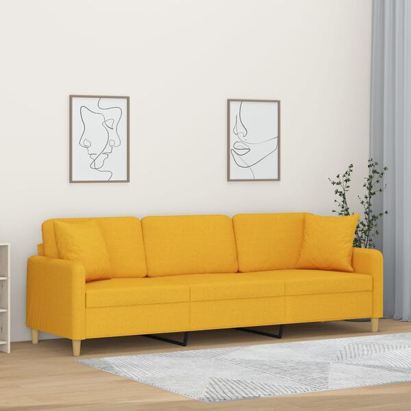 vidaXL Sof&aacute; 3 plazas con almohadas y cojines tela amarillo claro 210cm
