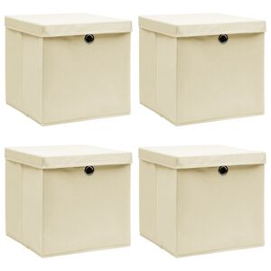 vidaXL Cajas de almacenaje con tapas 4 uds tela crema 32x32x32 cm