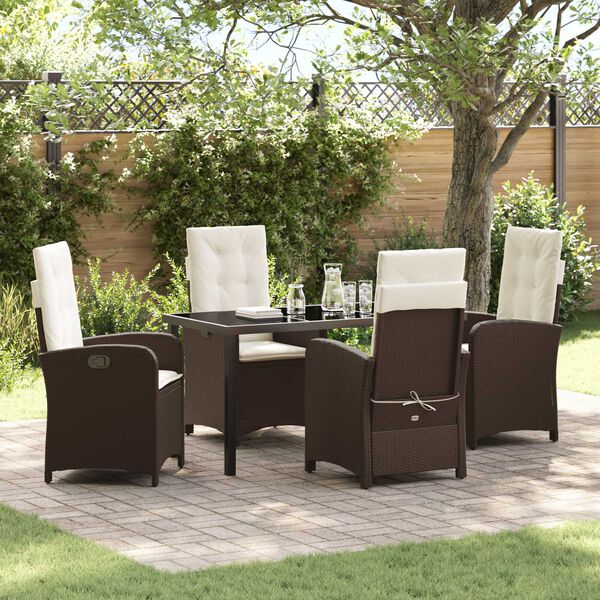 vidaXL Conjunto de Comedor de Jard&iacute;n 5 pcs Marr&oacute;n rat&aacute;n sint&eacute;tico