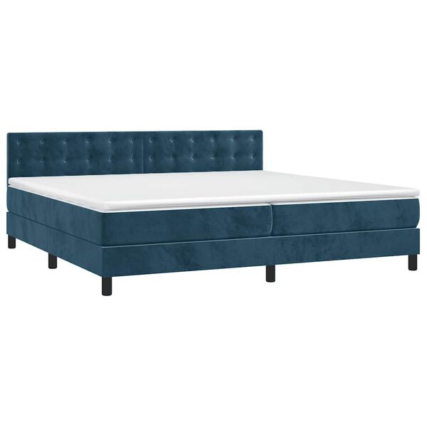 vidaXL Cama box spring colch&oacute;n y LED terciopelo azul oscuro 200x200 cm
