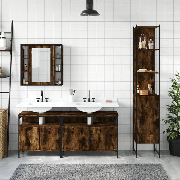 vidaXL Set de muebles de ba&ntilde;o 4 piezas madera contrachapada roble humo