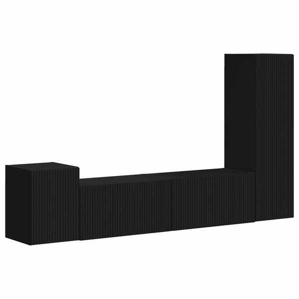 vidaXL Conjunto de mueble de TV 4 pcs Negro Madera de ingenier&iacute;a