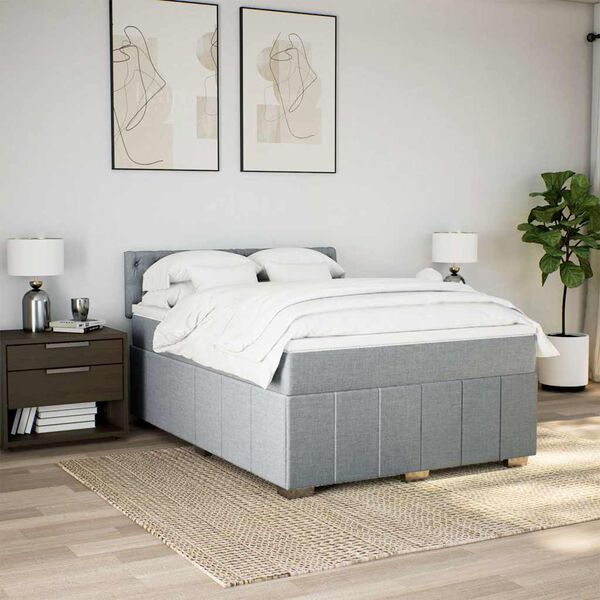 vidaXL Cama box spring con colch&oacute;n tela gris claro 160x200 cm