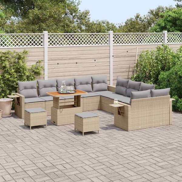 vidaXL Conjunto de sof&aacute;s de jard&iacute;n 13 pcs Beige rat&aacute;n sint&eacute;tico
