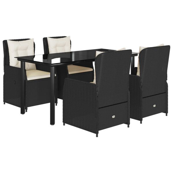 vidaXL Set de muebles jard&iacute;n 5 pzas con cojines rat&aacute;n sint&eacute;tico negro
