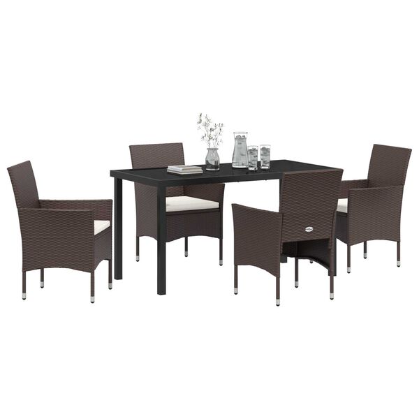 vidaXL Conjunto de Comedor de Jard&iacute;n 5 pcs Marr&oacute;n rat&aacute;n sint&eacute;tico