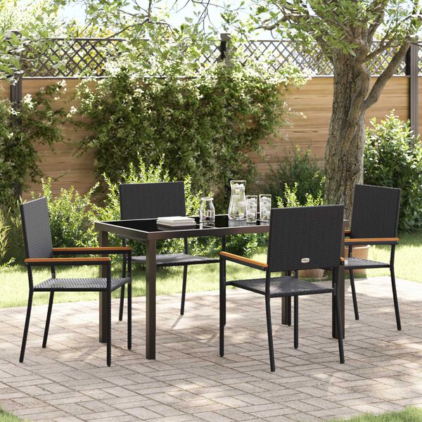 vidaXL Conjunto de Comedor de Jard&iacute;n 5 pcs Negro rat&aacute;n sint&eacute;tico