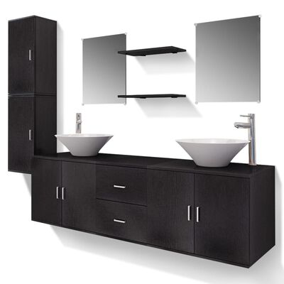 vidaXL Set muebles para baño con lavabo y grifo 11 uds Negro