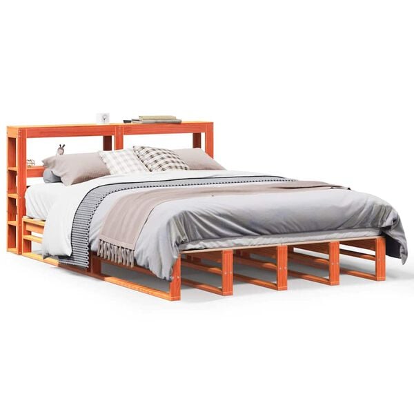 vidaXL Cama sin colch&oacute;n madera maciza de pino marr&oacute;n cera 160x200 cm