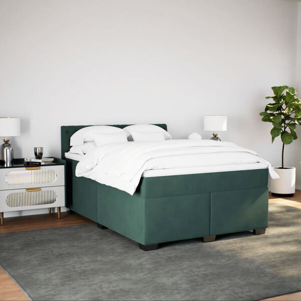 vidaXL Cama box spring con colch&oacute;n terciopelo verde oscuro 140x190 cm