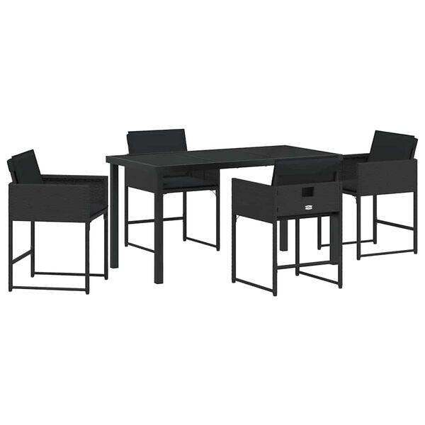 vidaXL Conjunto de Comedor de Jard&iacute;n 5 pcs Negro rat&aacute;n sint&eacute;tico