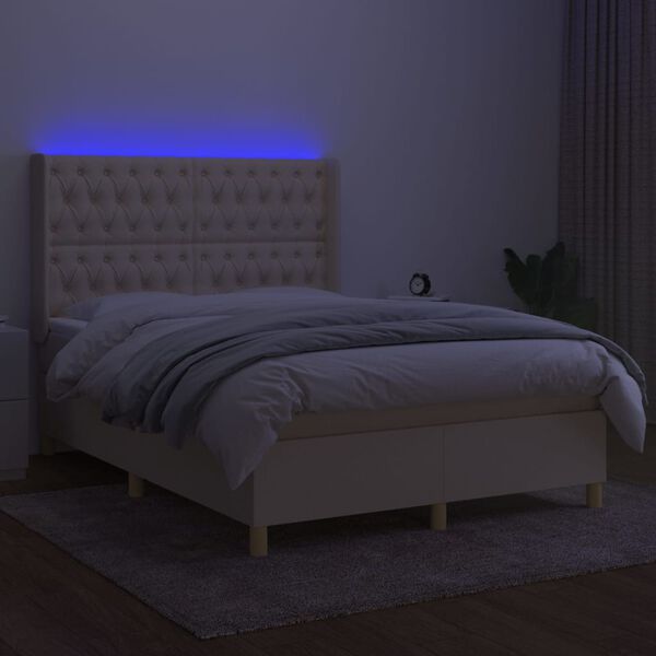 vidaXL Cama box spring colch&oacute;n y luces LED tela crema 140x200 cm