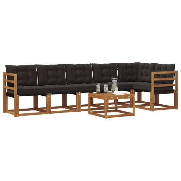 vidaXL Conjunto de sof&aacute;s de exterior con coj&iacute;n 7 pcs Natural y negro