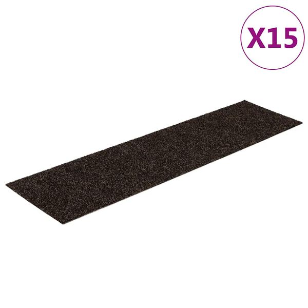 vidaXL Felpudos autoadhesivos para escaleras, 15 unidades, 76 x 20 cm, marr&oacute;n oscuro, rectangulares