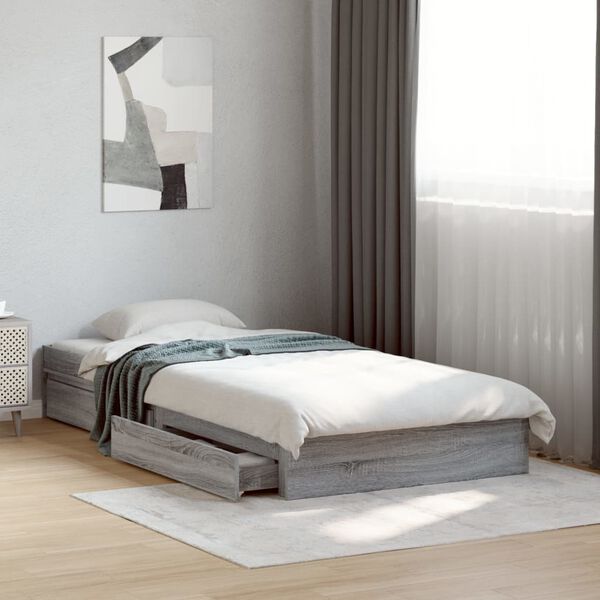 vidaXL Cama con cajones madera ingenier&iacute;a gris Sonoma 100x200 cm
