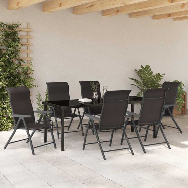 vidaXL Conjunto de Comedor de Jard&iacute;n 7 pcs Negro Polirat&aacute;n