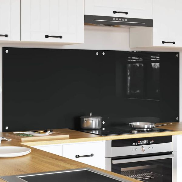 vidaXL Salpicadero de cocina 2 pcs Negro 80 x 60 cm vidrio templado