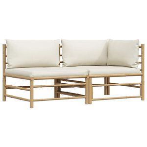 vidaXL Set de muebles de jard&iacute;n 2 piezas bamb&uacute; y cojines blanco crema