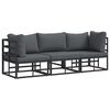 vidaXL Muebles de Exterior con cojín con almohada Negro Aluminio