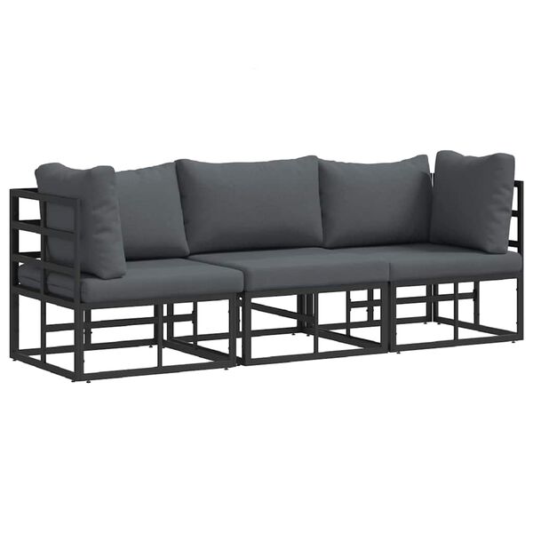 vidaXL Muebles de Exterior con cojín con almohada Negro Aluminio