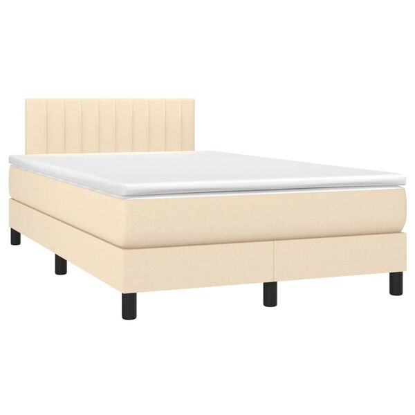 vidaXL Cama box spring con colch&oacute;n y LED tela crema 120x200 cm