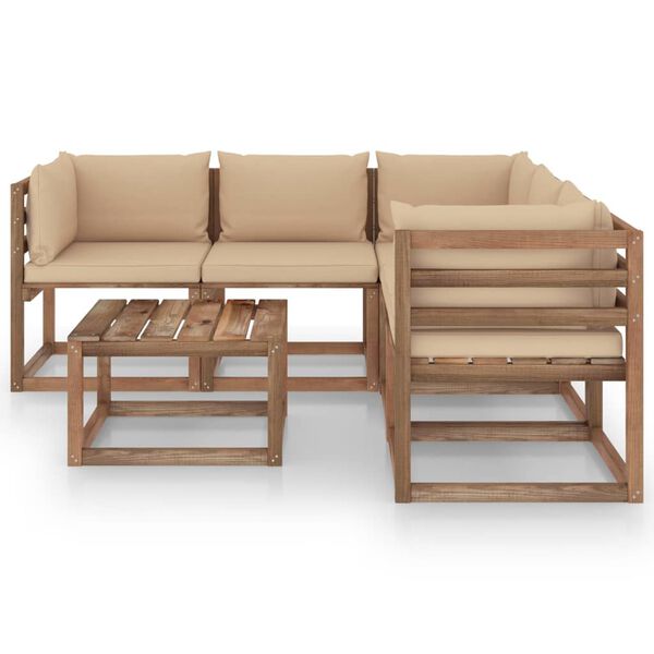 vidaXL Set de muebles de jard&iacute;n 6 pzs madera impregnada cojines beige