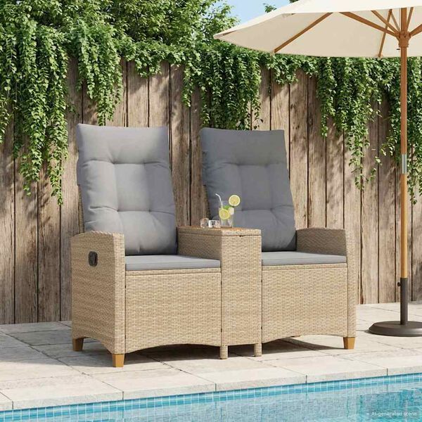 vidaXL Banco reclinable con mesa Beige y Gris Claro 126 x 65 x 112 cm