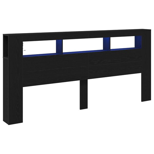 vidaXL Cabecero LED con estante Roble Negro 220 x 18,5 x 103,5 cm