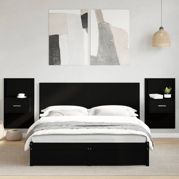 vidaXL Cabecero de cama con mesitas madera de ingenier&iacute;a negro 160 cm