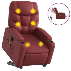 vidaXL Sill&oacute;n de masaje elevable el&eacute;ctrico cuero artificial rojo tinto