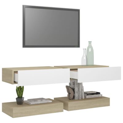 vidaXL Muebles para TV con luces LED 2 uds blanco roble Sonoma 60x35cm