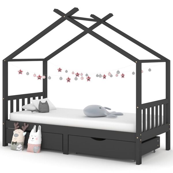 vidaXL Estructura de cama infantil y cajones madera pino gris 90x200cm