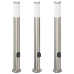 vidaXL Balizas de luz con toma de corriente, 3 unidades, 80 cm, acero inoxidable, IP44