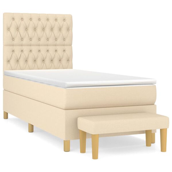 vidaXL Cama box spring con colch&oacute;n tela color crema 90x190 cm