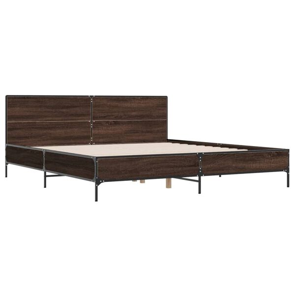 vidaXL Estructura cama madera ingenier&iacute;a metal marr&oacute;n roble 180x200 cm