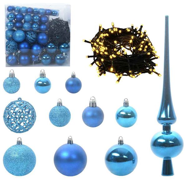 vidaXL Juego de Esferas de Navidad con 300 LED 120 pcs Azul Pl&aacute;stico