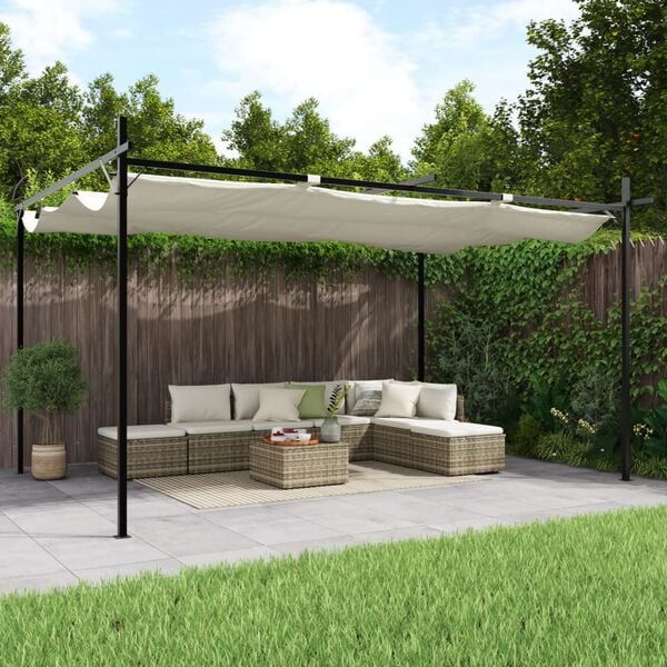 vidaXL Pérgola con cubierta retráctil color crema 395x292x230 cm