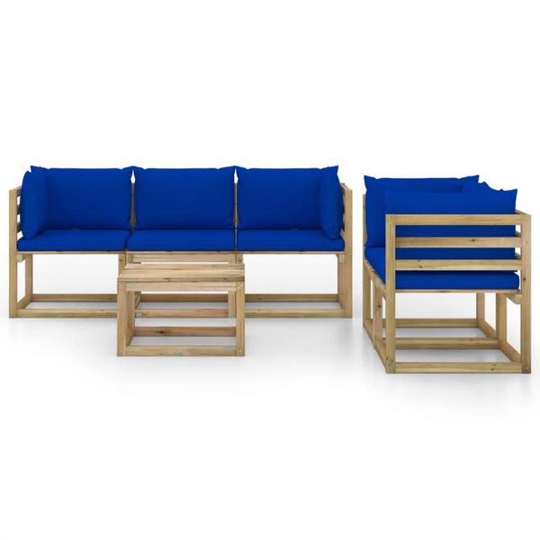 vidaXL Juego de muebles de jard&iacute;n 6 piezas con cojines azules