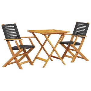 vidaXL Juego de bistro de 3 piezas rat&aacute;n PE y madera maciza negro