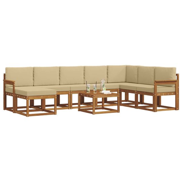 vidaXL Conjunto de sof&aacute;s de exterior con coj&iacute;n 9 pcs Natural y Beige