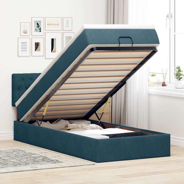 vidaXL Estructura de cama otomana colch&oacute;n terciopelo azul oscuro