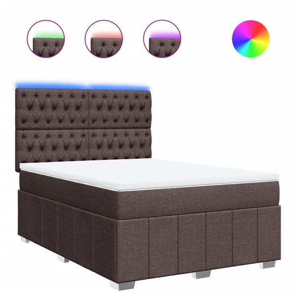 vidaXL Cama box spring con colch&oacute;n tela marr&oacute;n oscuro 140x200 cm