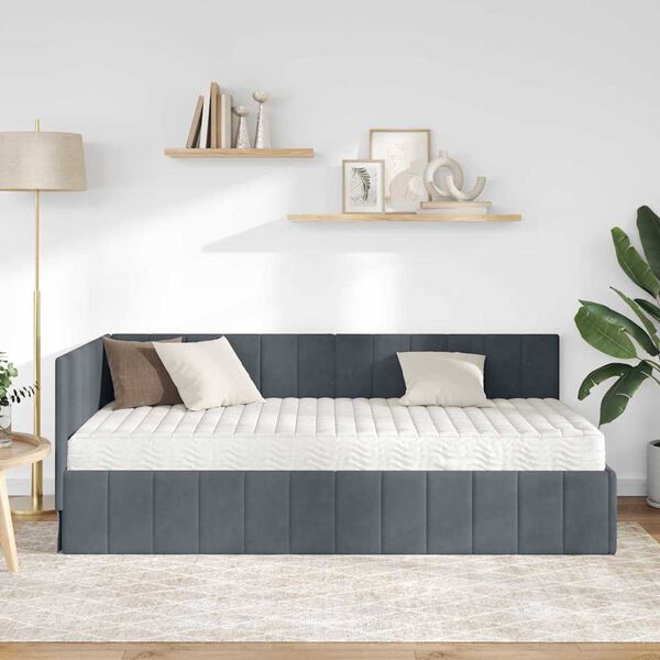 vidaXL Estructura de Cama Esquina con Colchón 2 pcs Gris Terciopelo