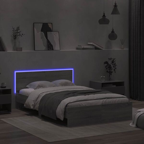 vidaXL Estructura de cama cabecero y luces LED gris Sonoma 120x190 cm