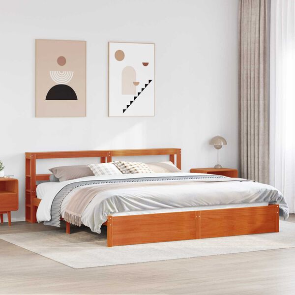 vidaXL Estructura de cama con cabecera Marr&oacute;n cera 200 x 200 cm