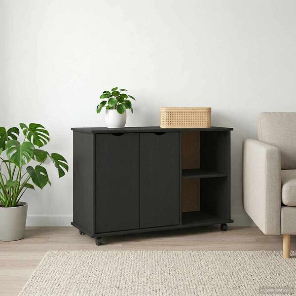 vidaXL Gabinete rodante Negro 100 x 39 x 65,5 cm Madera de Pino Macizo
