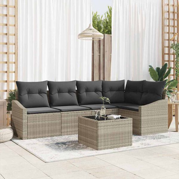 vidaXL Conjunto de sof&aacute;s de jard&iacute;n 6 pcs Gris Claro rat&aacute;n sint&eacute;tico