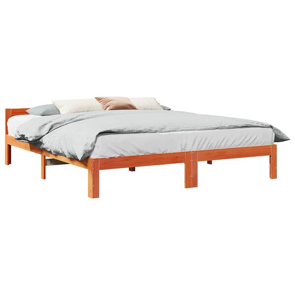 vidaXL Cama sin colch&oacute;n madera maciza de pino marr&oacute;n cera 160x200 cm