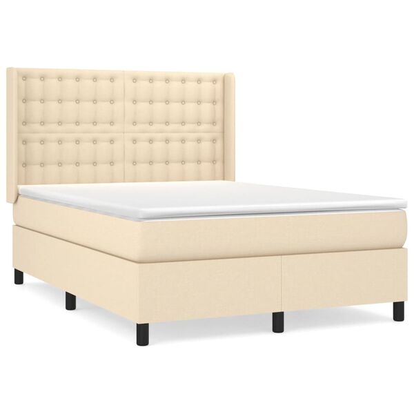 vidaXL Cama box spring con colch&oacute;n tela color crema 140x200 cm